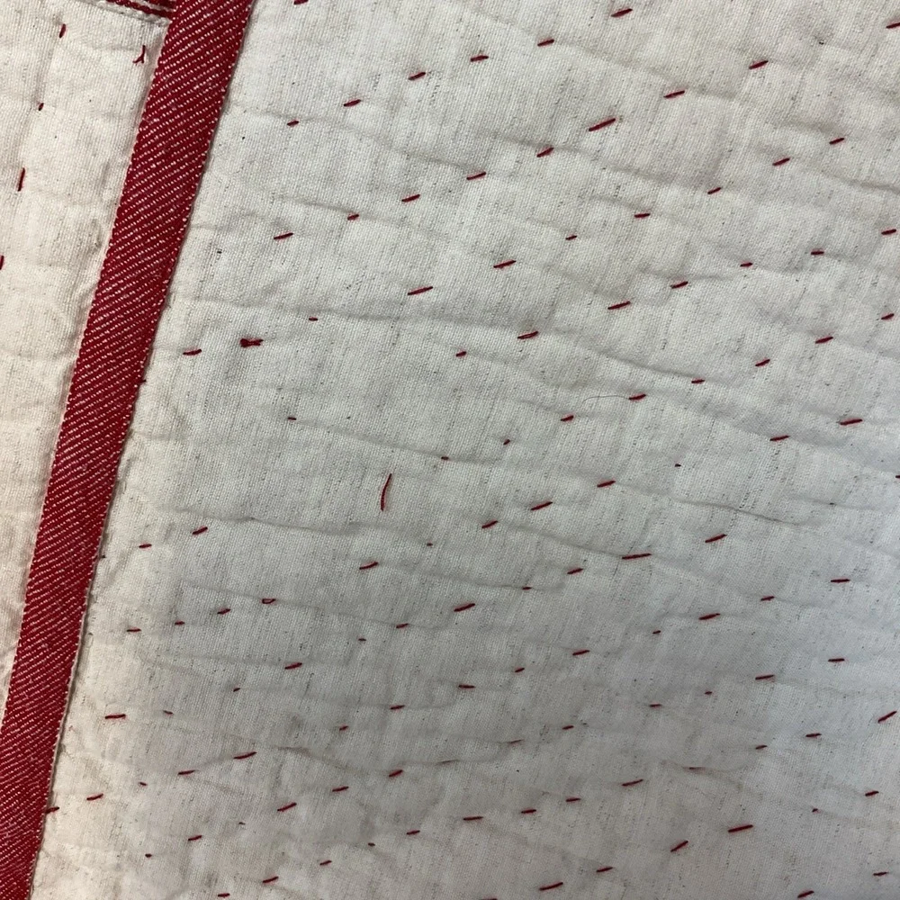 Pottery Barn Nellie Pick Stitch Red & Cream Reversible King Quilt & 3 Euro Shams
